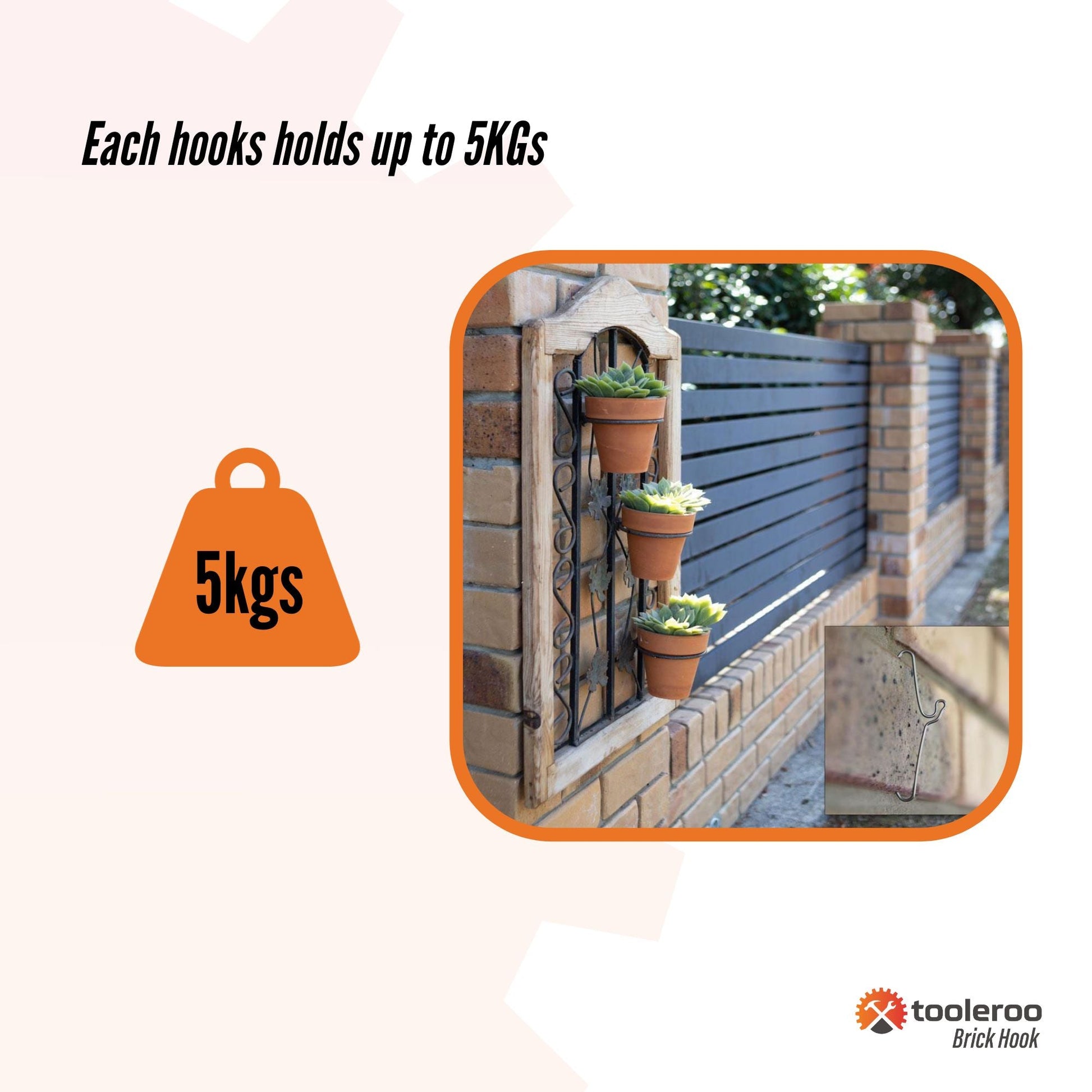 5 Pack 155-165mm (6-6.5") Brick Hooks - Wall Clips Hangers For Pictures Plants