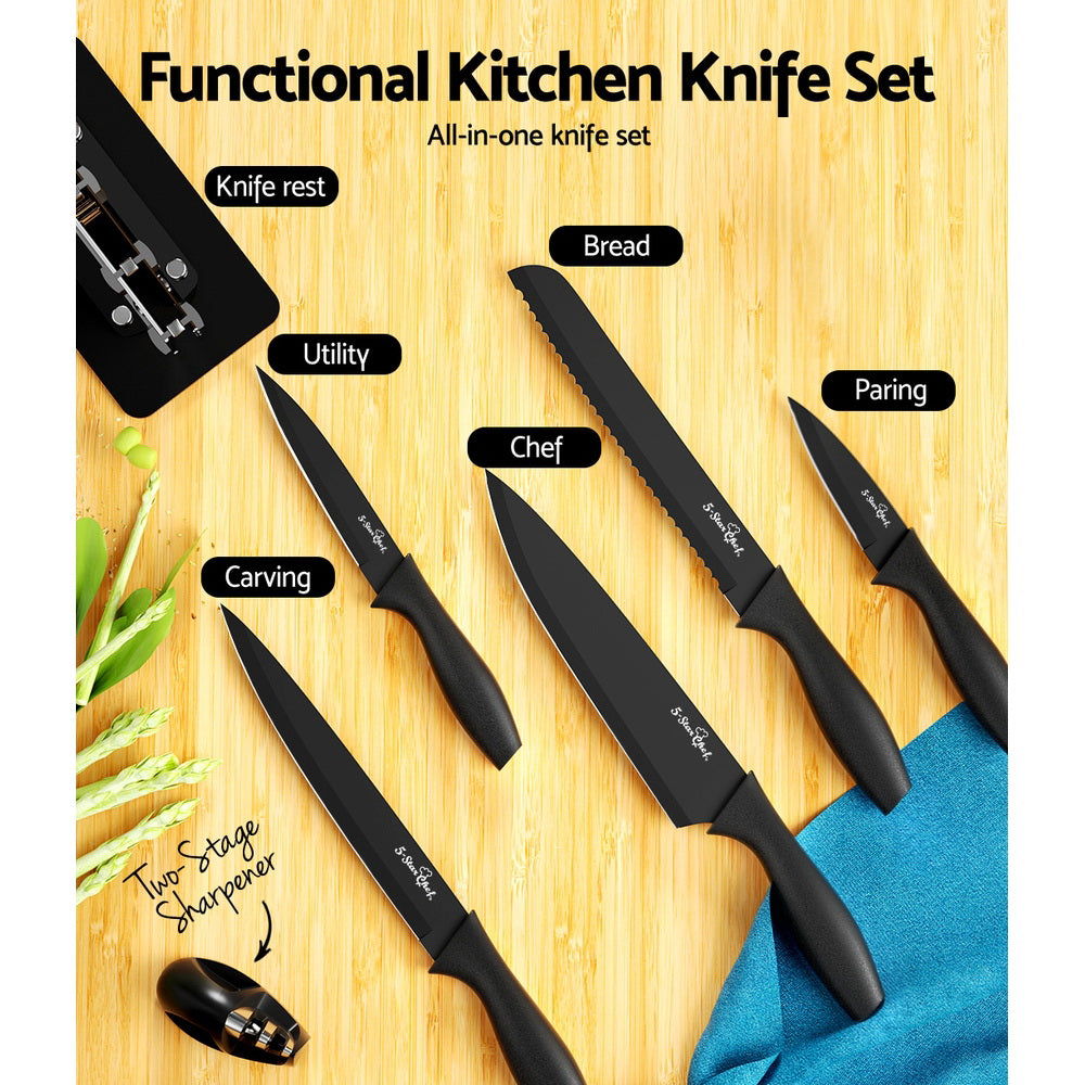 5-Star Chef 7PCS Kitchen Knife Set Stainless Steel Non-stick with Sharpener