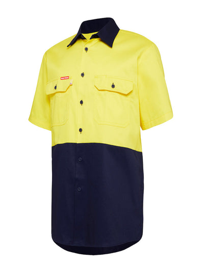 5 x Hard Yakka Core Hi Vis 2 Tone Short Sleeve Lightweight Vented Shirt - Yellow