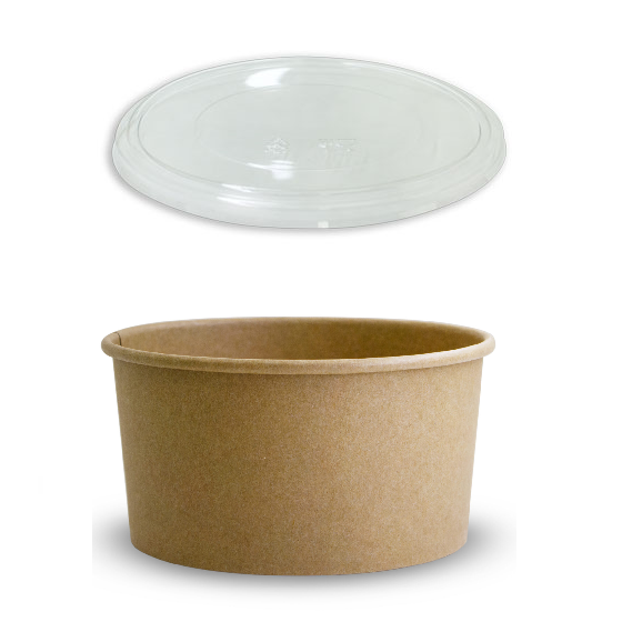 50 X Brown Kraft Paper Food Bowls And Lids 1000Ml