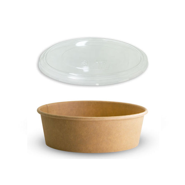 50 X Brown Kraft Paper Food Bowls And Lids 500Ml
