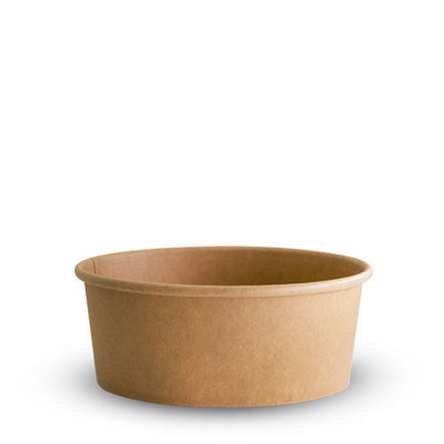 500 X Brown Kraft Paper Food Bowls And Lids 750Ml