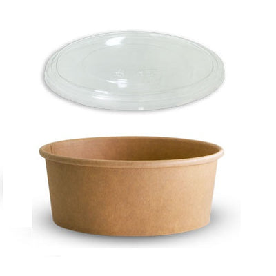 500 X Brown Kraft Paper Food Bowls And Lids 750Ml