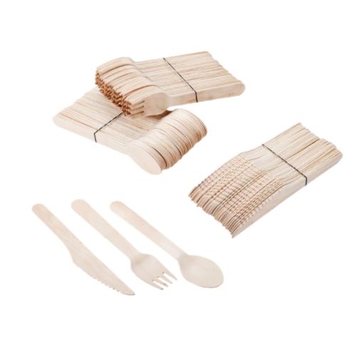 500 X Disposable Wooden Cutlery Bulk Bamboo Party 160mm - Spoons/Knives/Forks
