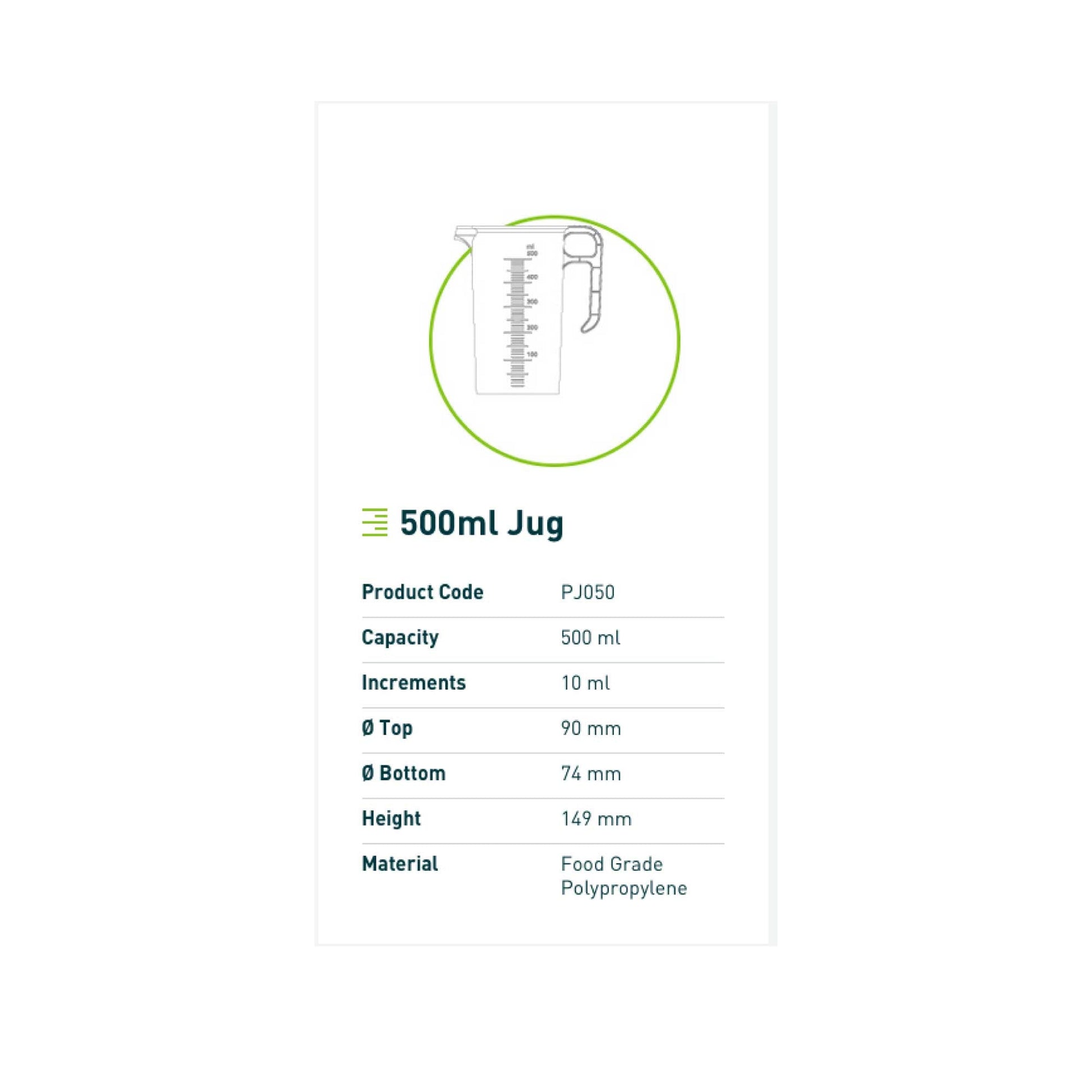 500ml Measuring Jug Heavy Duty Clear Plastic Propylene BPA 5 Food Grade Pro-Jug