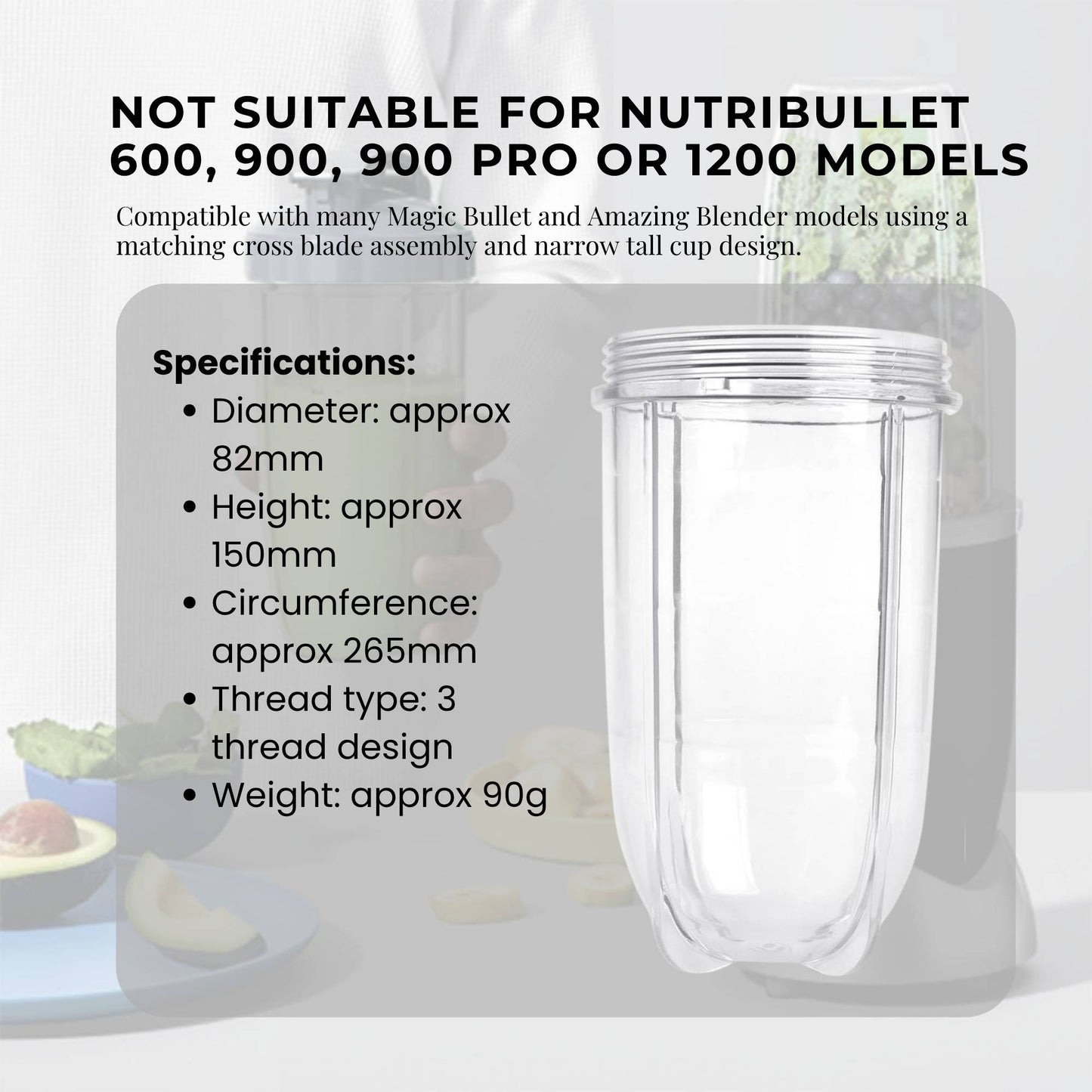 500ml Tall Cup Replacement Compatible with Magic Bullet Cross Blade Blender