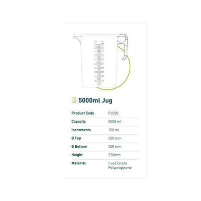 5L Measuring Jug Heavy Duty Clear Plastic Propylene Food Grade BPA 5 Pro-Jug