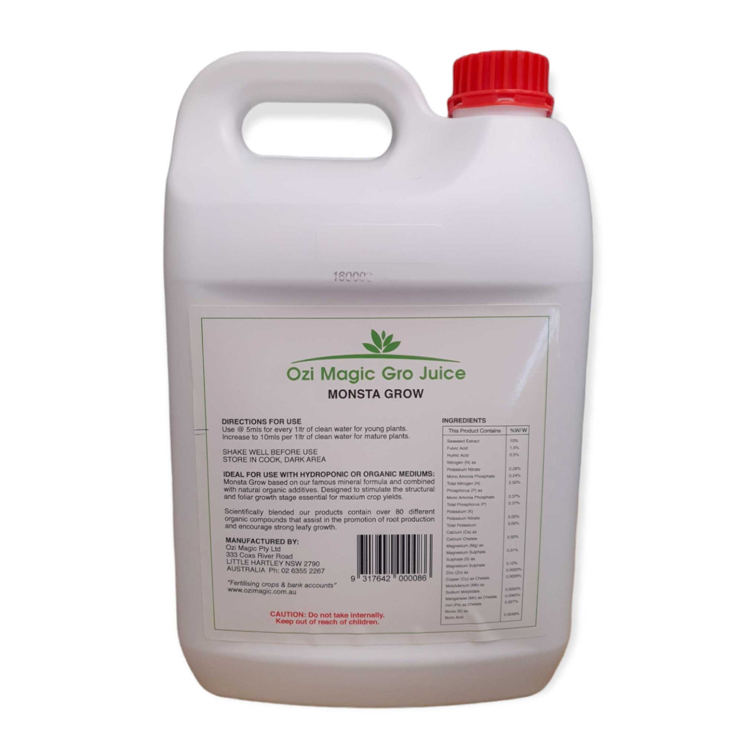 5L Monsta Grow Juice - Organic Structural + Foliar Growth Nutrient - Ozi Magic