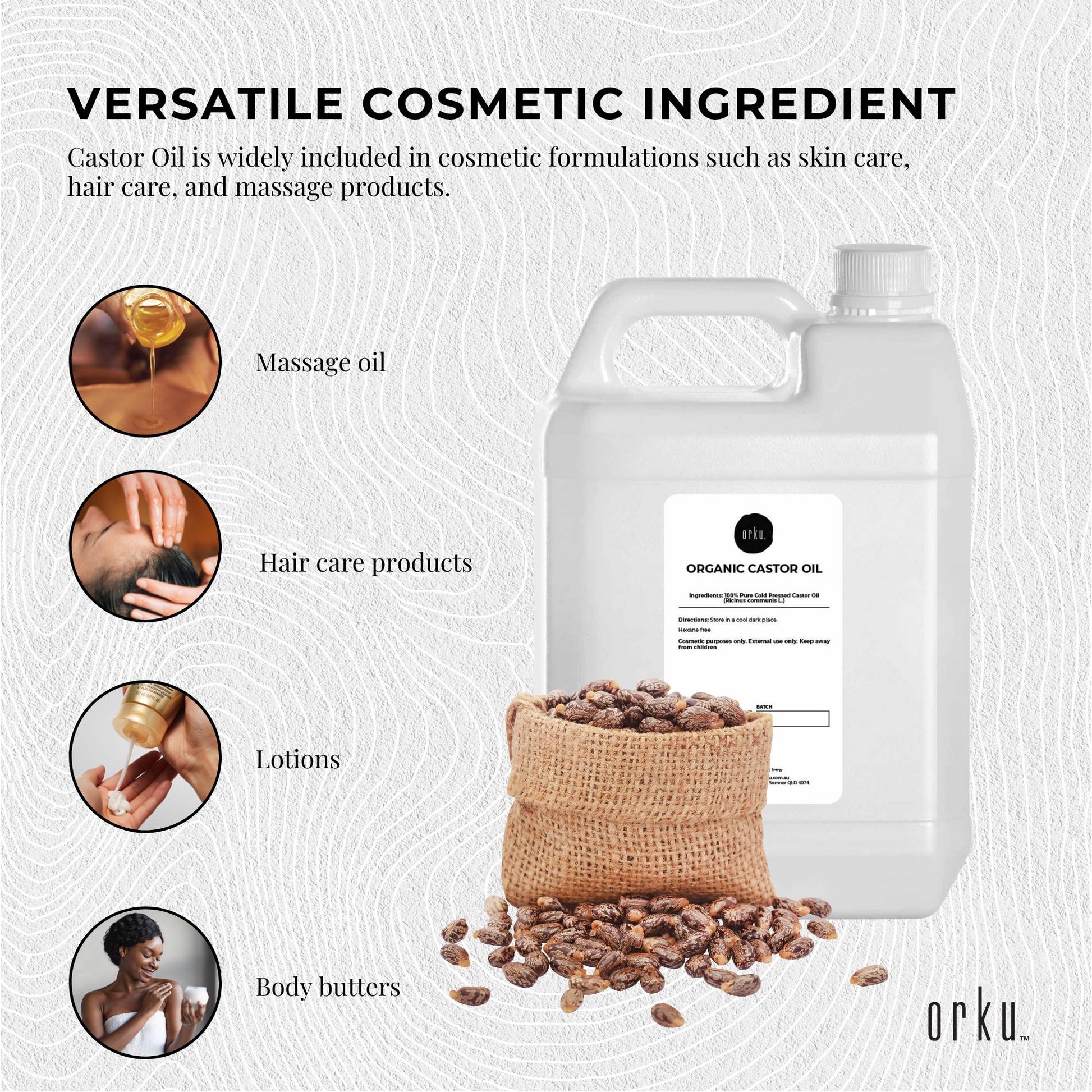 5L Organic Castor Oil - Hexane Free Cold Pressed Anti Oxidant Skin Hair Care