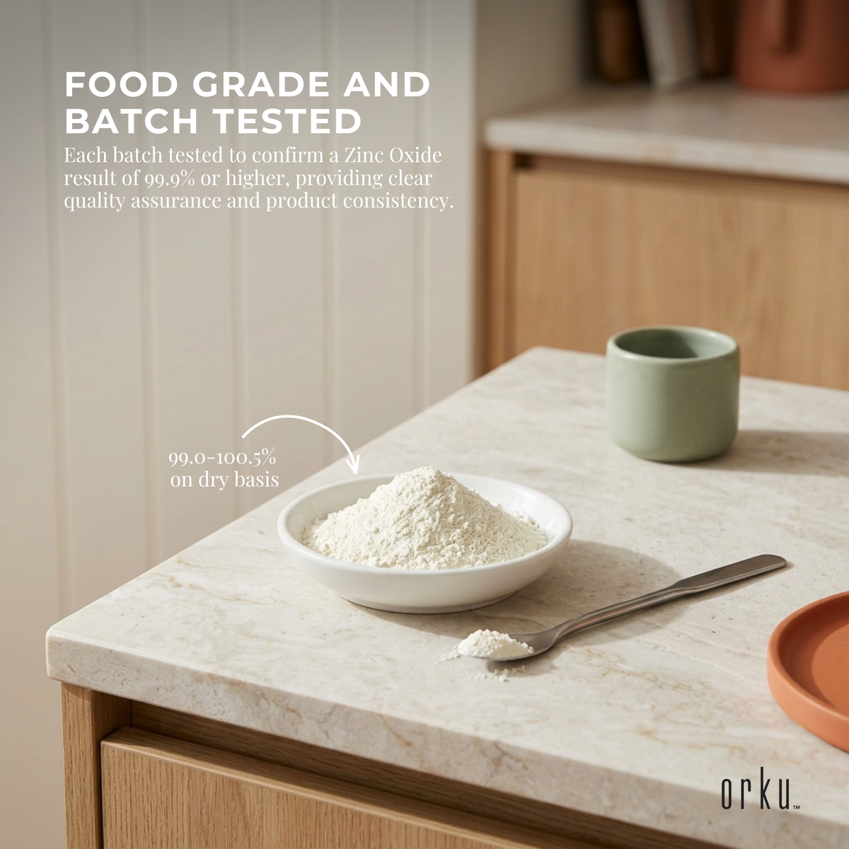 Orku Zinc Oxide Powder Food Grade 99.9% ZnO Fine Raw Material Buckets