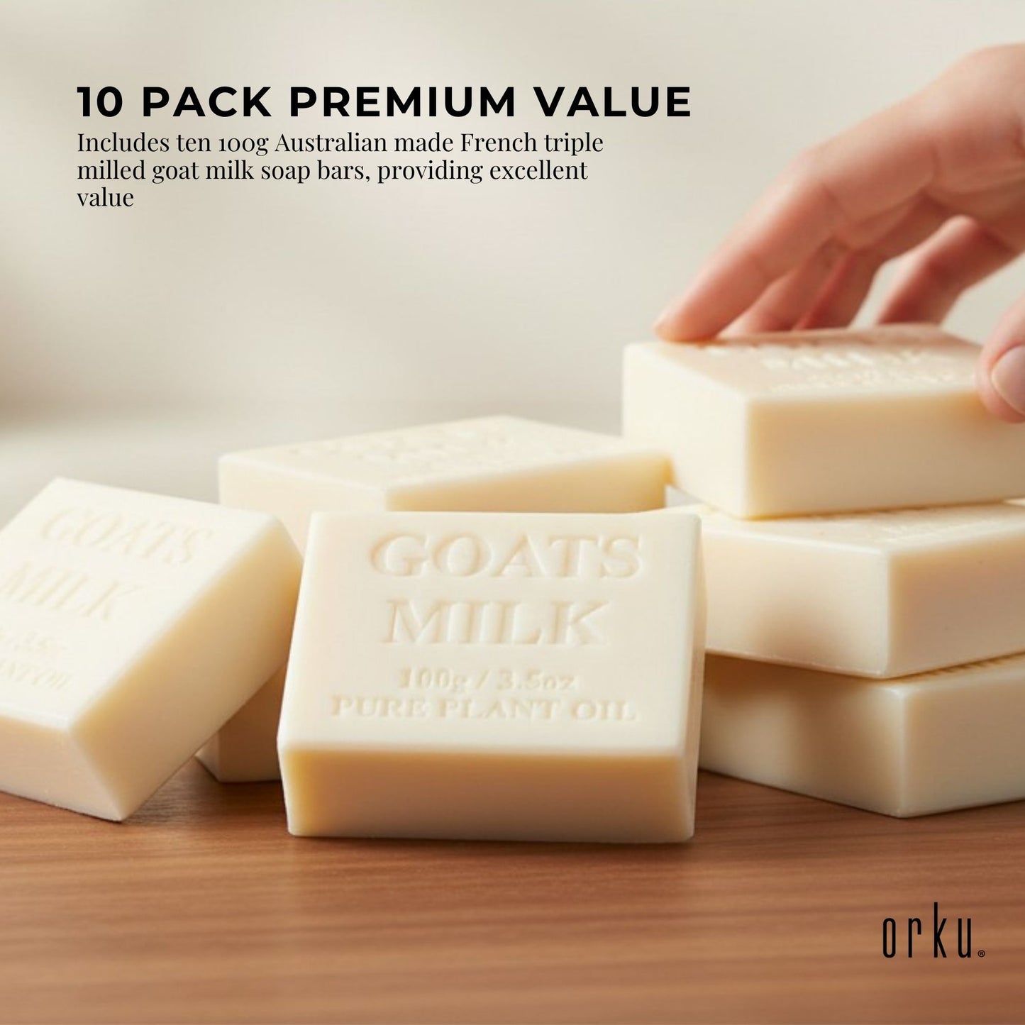 Orku 10 x 100g Goat Milk Soap Bars Natural Creamy Scent Australian Made
