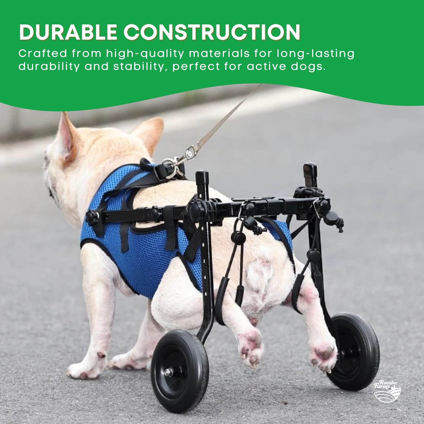 Rooster Farms XSmall Dog Wheelchair for Back Legs - Adjustable Mobility Aid