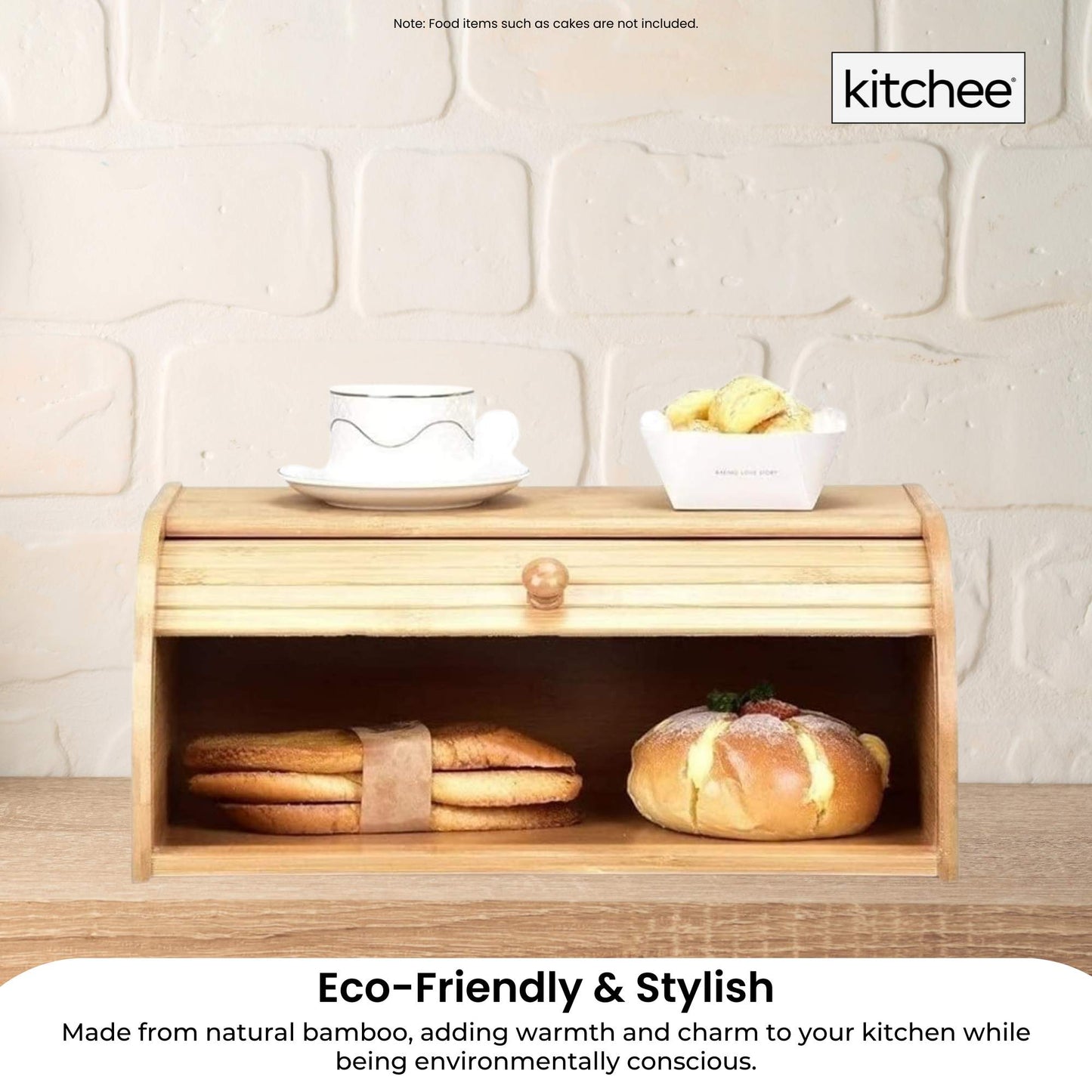 Kitchee 40cm Bamboo Bread Box - Storage Bin Keeper Kitchen Counter Container