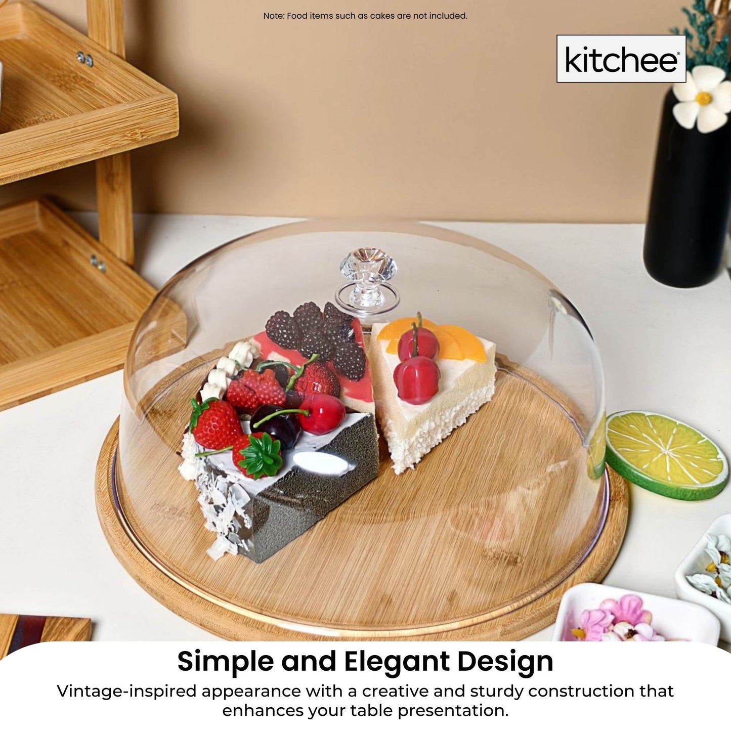 Kitchee 30cm Bamboo Cake Stand + Dome Acrylic Cover - Dessert Display Plate