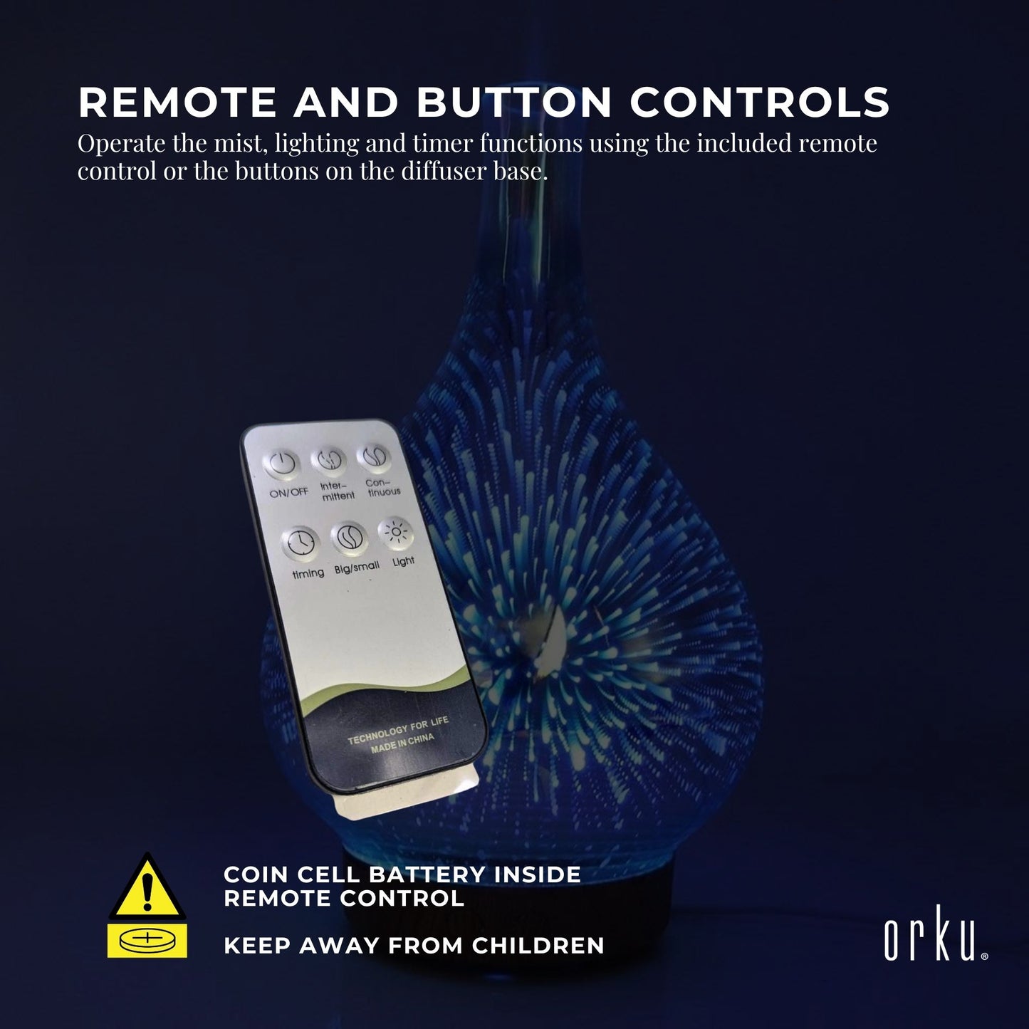 Orku Essential Oil Aroma Diffuser - Mirror 3D Fireworks Light USB Remote