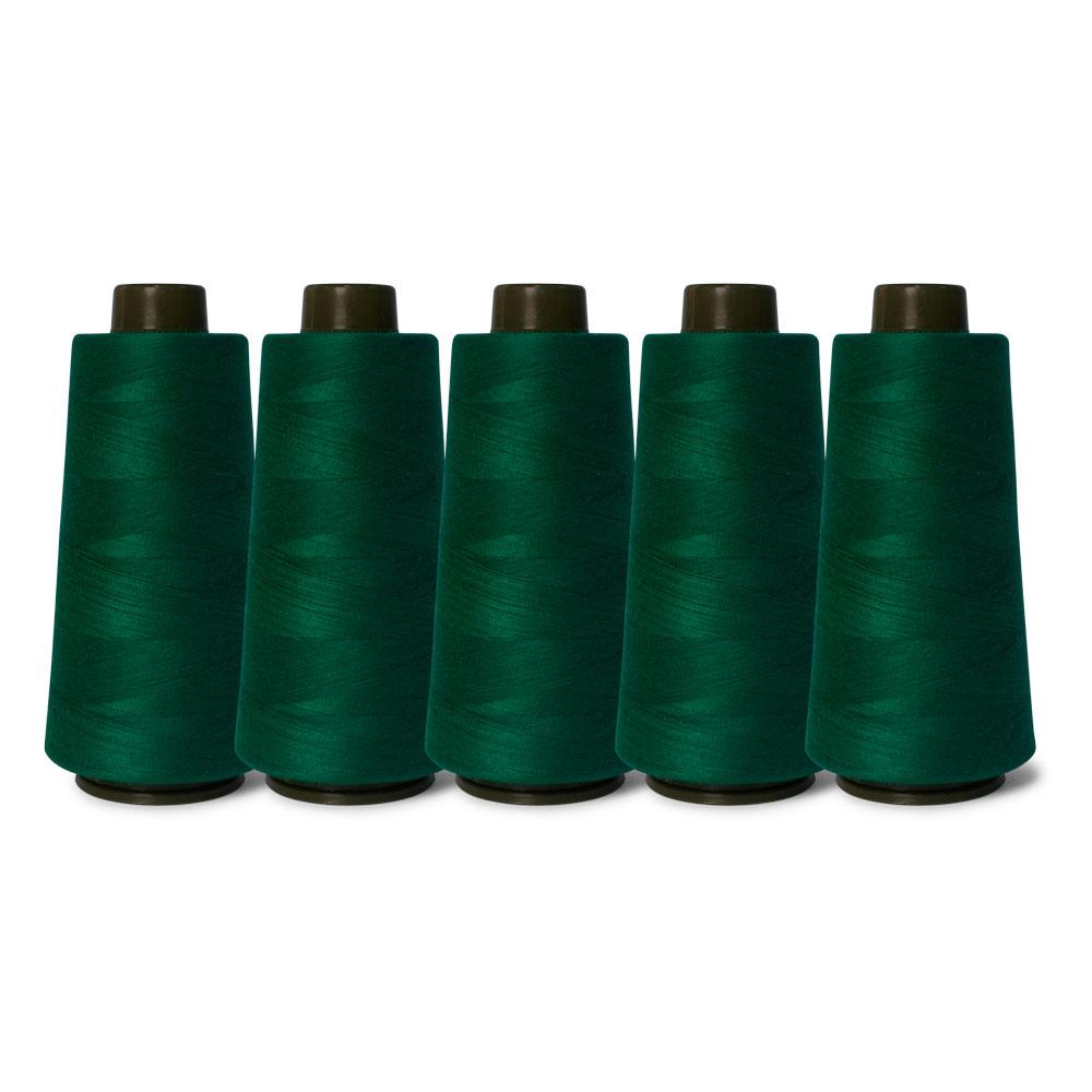 5x Bottle Green Sewing Overlocker Thread - 2000m Hemline Polyester Spools