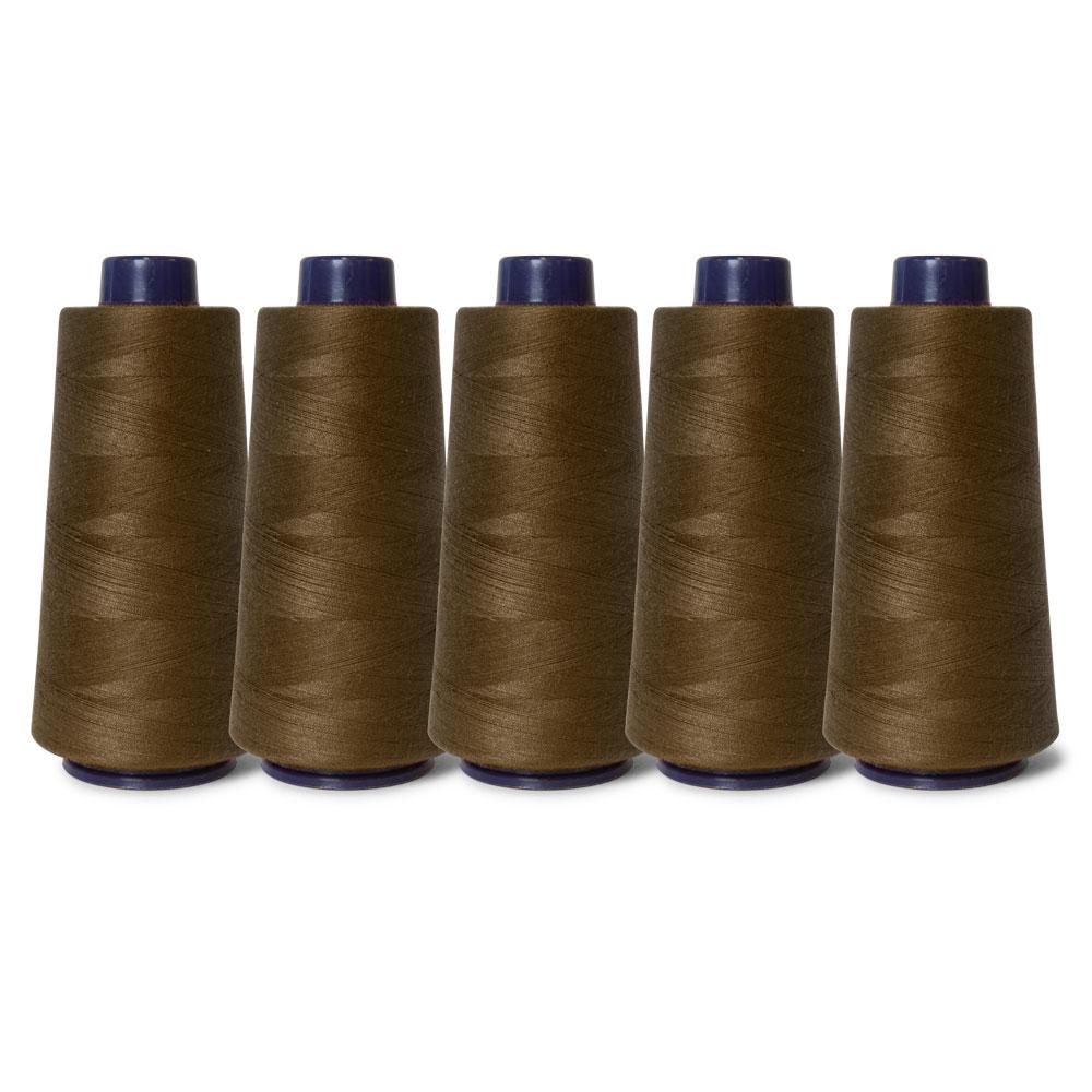 5x Brown Sewing Overlocker Thread - 2000m Hemline Polyester Overlocking Spools
