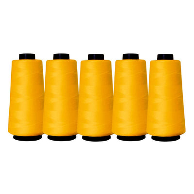 5x Gold Yellow Sewing Overlocker Thread - 2000m Hemline Polyester Spools