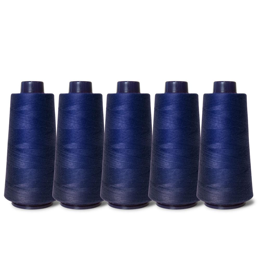 5x Navy Sewing Overlocker Thread - 2000m Hemline Polyester Overlocking Spools