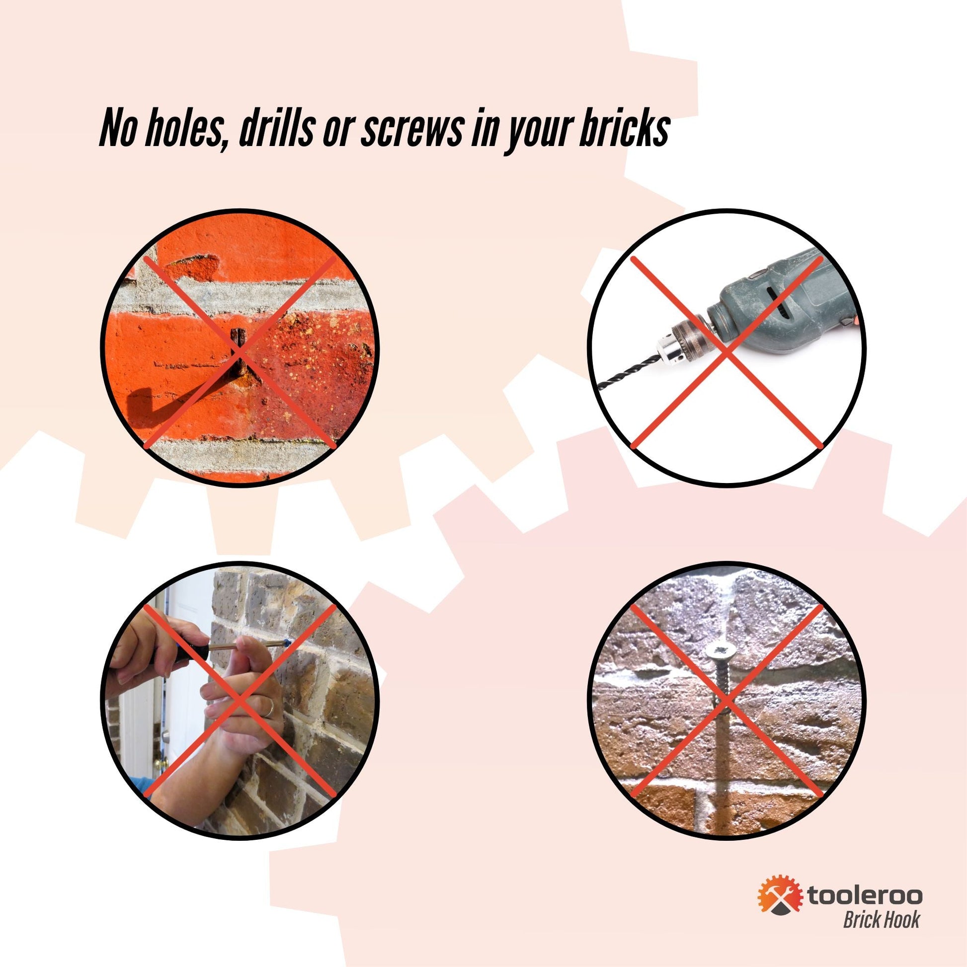 5x Pack Brick Hooks - Wall Crab Clips Hangers - Pictures Plants Outdoor Decor
