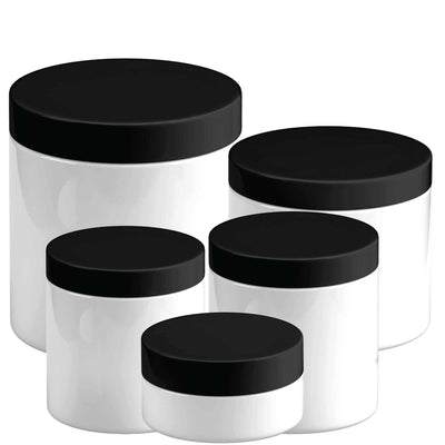 5x Plastic Cosmetic Jar + Lids - 100g 250g Empty White Container