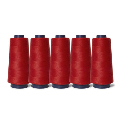 5x Red Sewing Overlocker Thread - 2000m Hemline Polyester Overlocking Spools