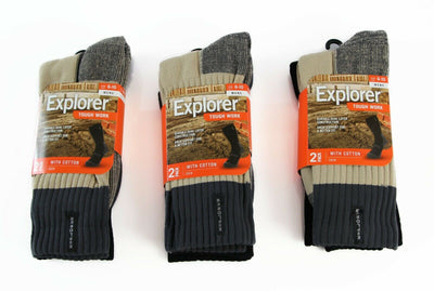 6 Pairs X Explorer Tough Work Socks Black Grey Cotton Durable Outdoor Crew