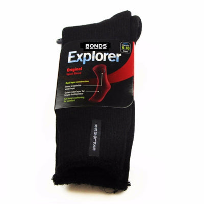 6 Pairs X Mens Black Original Bonds Explorer Wool Blend Socks Outdoor Hiking Work