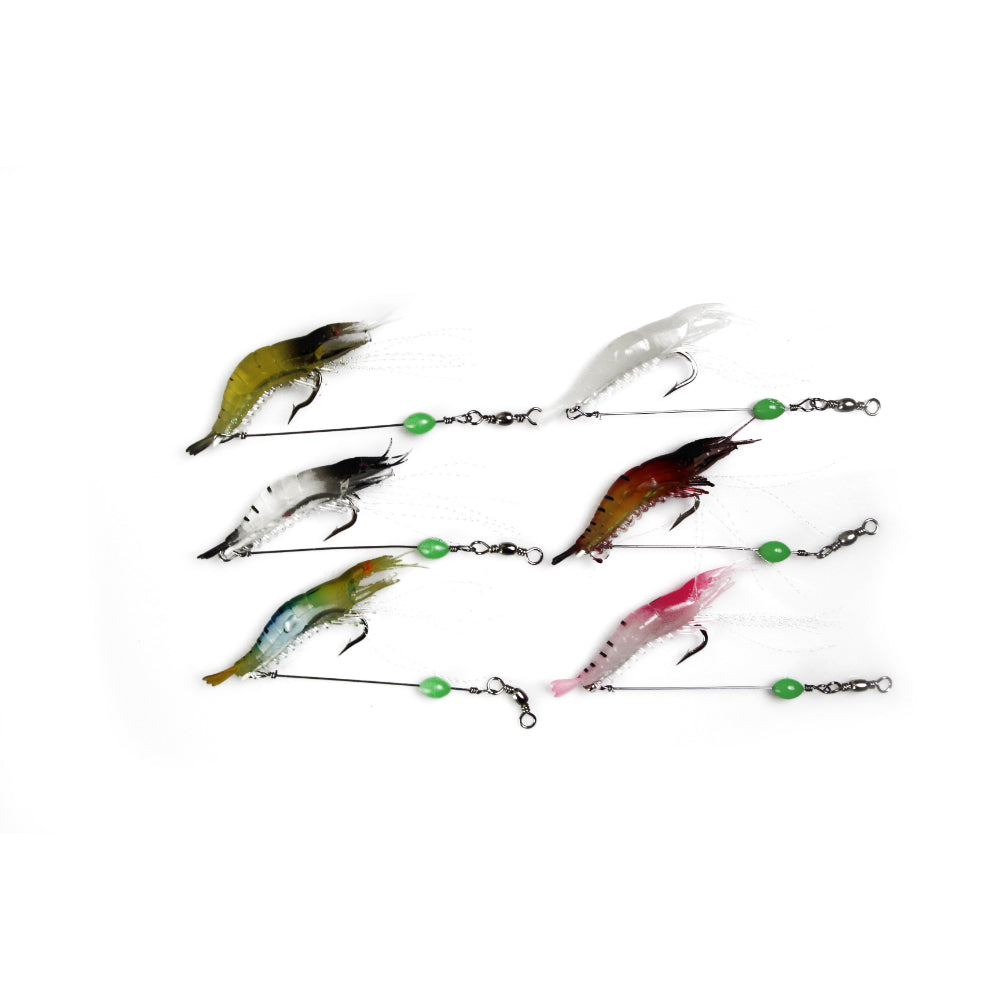 6 x Plastic Fishing Lures Soft Tackle Prawn Shrimp Flathead Bream Cod Bass Glow