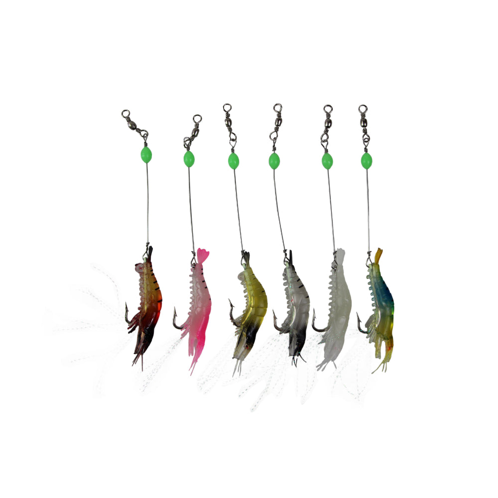 6 x Plastic Fishing Lures Soft Tackle Prawn Shrimp Flathead Bream Cod Bass Glow