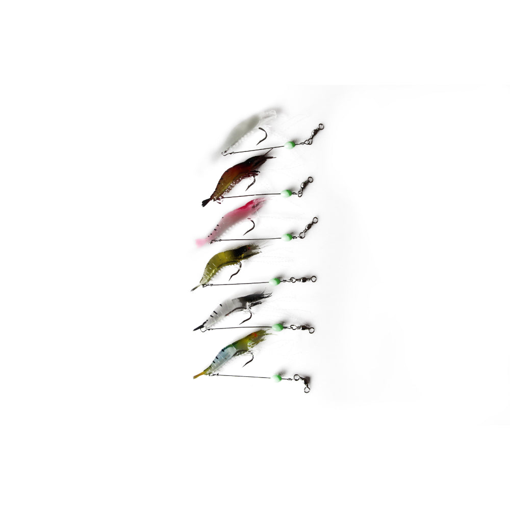 6 x Plastic Fishing Lures Soft Tackle Prawn Shrimp Flathead Bream Cod Bass Glow