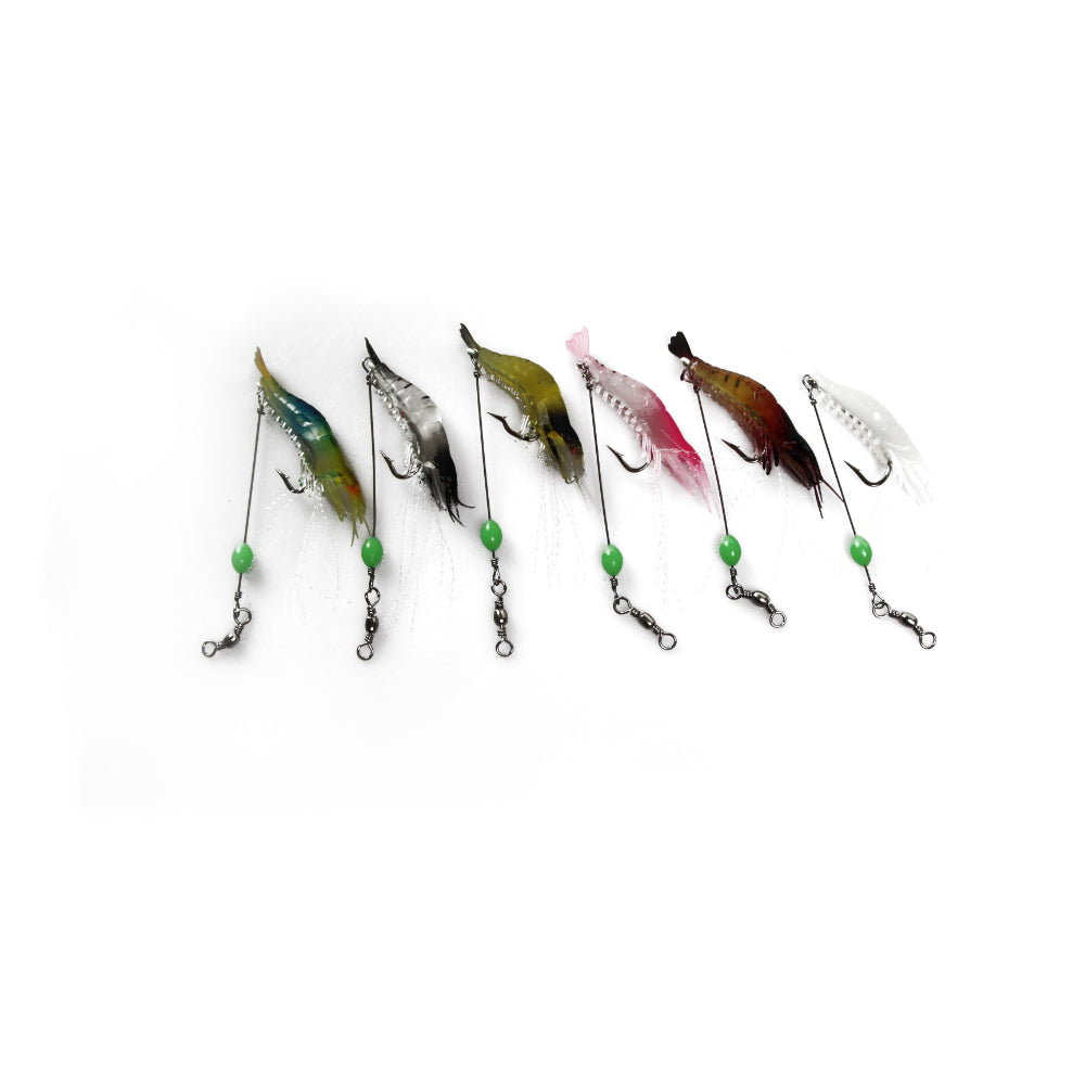 6 x Plastic Fishing Lures Soft Tackle Prawn Shrimp Flathead Bream Cod Bass Glow