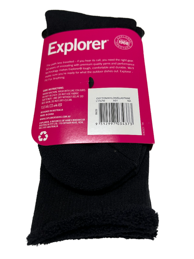 6 x Womens Explorer Lightweight Cotton Crew Ladies Socks Black