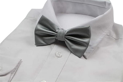 Mens Silver Plain Coloured Checkered Bow Tie