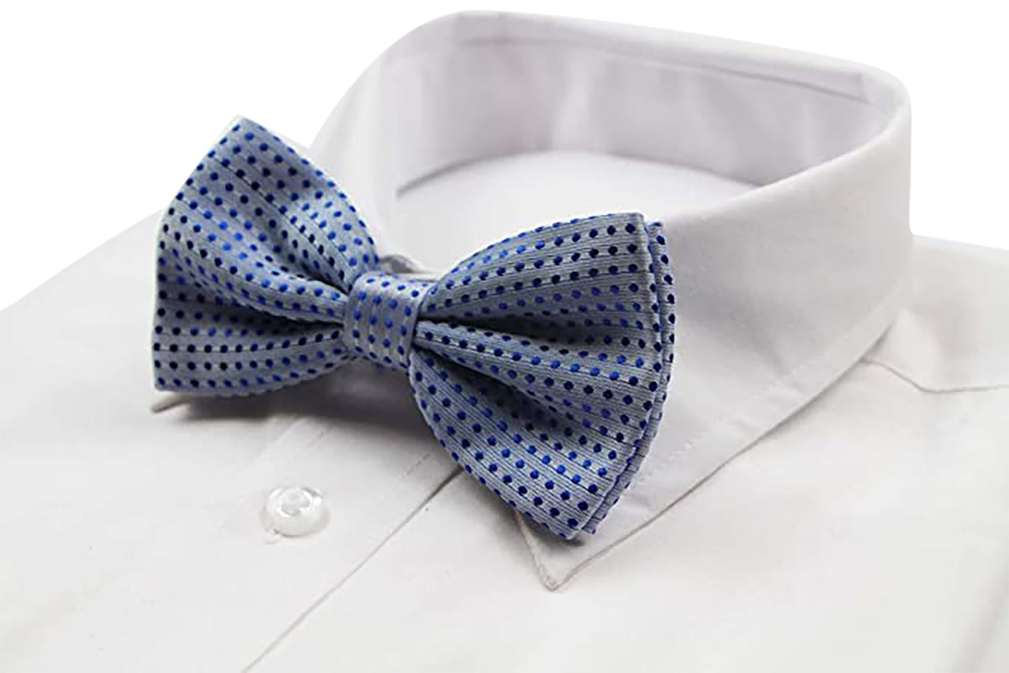 Mens Light Blue Polka Dot Patterned Bow Tie