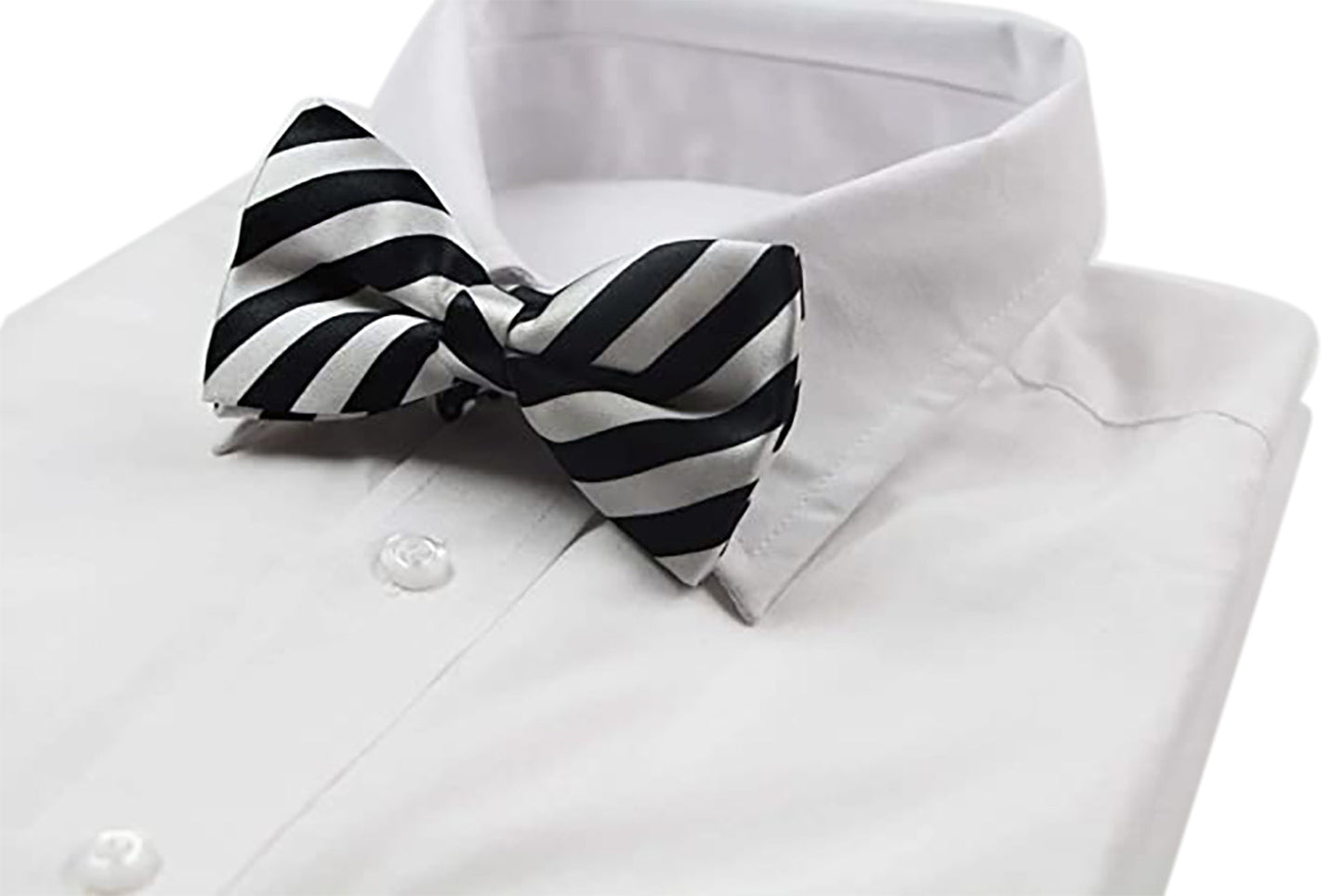 Mens Thick Black & White Diagonal Stripes Patterned Bow Tie