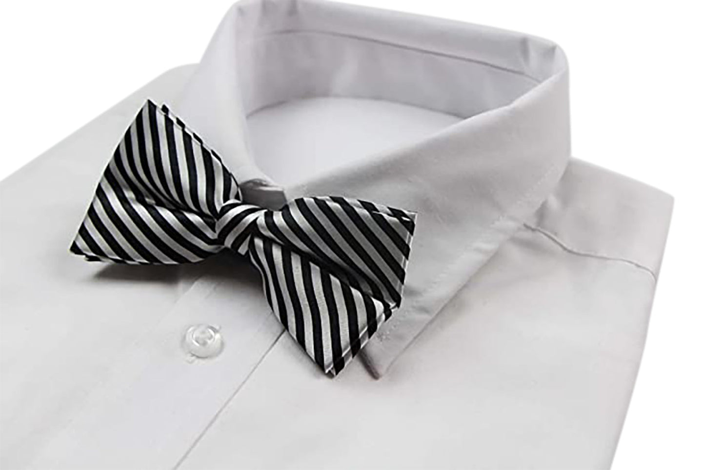 Mens Black & White Diagonal Striped Bow Tie