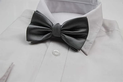 Mens Dark Silver Plain Coloured Checkered Bow Tie