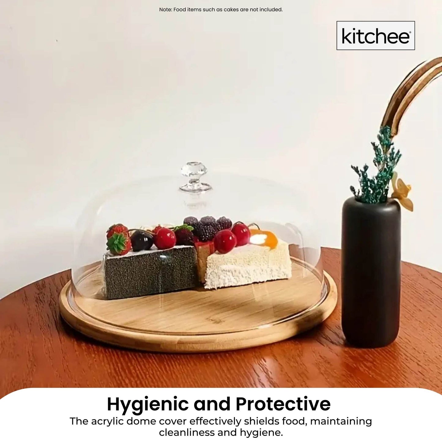 Kitchee 30cm Bamboo Cake Stand + Dome Acrylic Cover - Dessert Display Plate