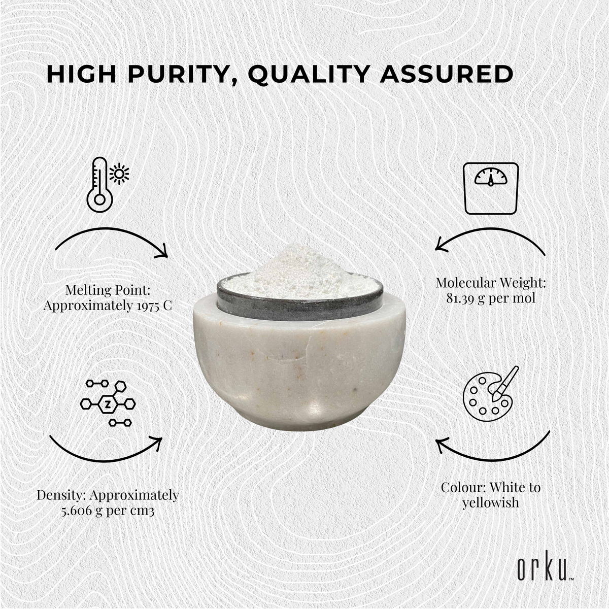 Orku Zinc Oxide Powder Food Grade 99.9% ZnO Fine Raw Material Buckets