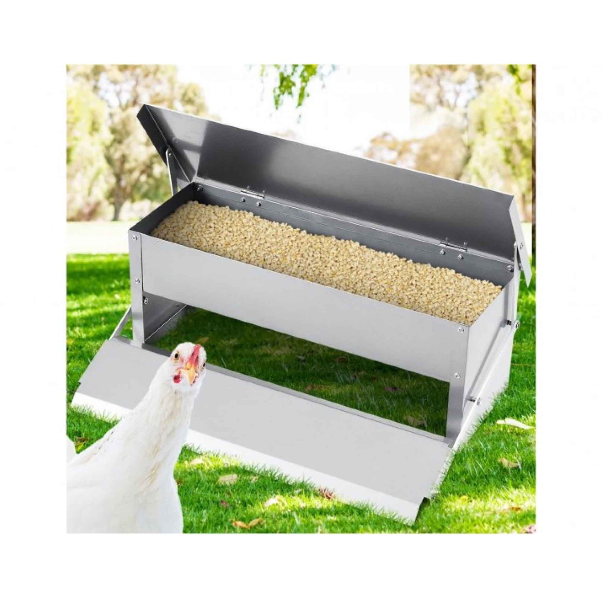 6.5L Automatic Chook Chicken Feeder Poultry Auto Treadle Galvanised Metal Coop