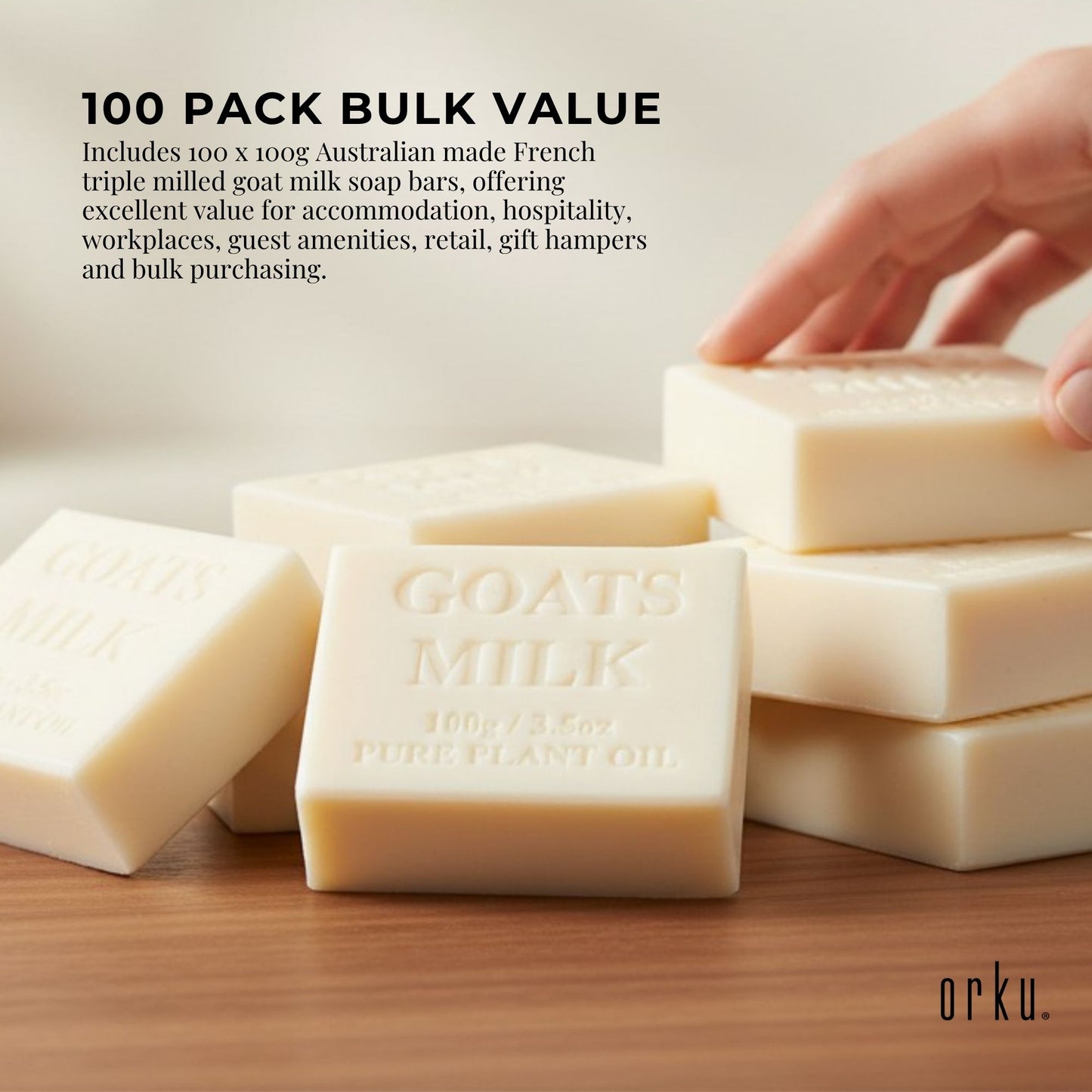 Orku 100 x 100g Goat Milk Soap Bars Natural Creamy Scent Australian Made