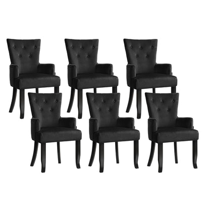 6x Artiss Dining Chairs Velvet French Provincial Armchair Black