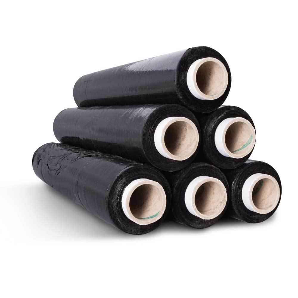 6x Eco Black Pallet Plastic Wrap Rolls 500mmx300m - Shrink Wrapping Stretch Film