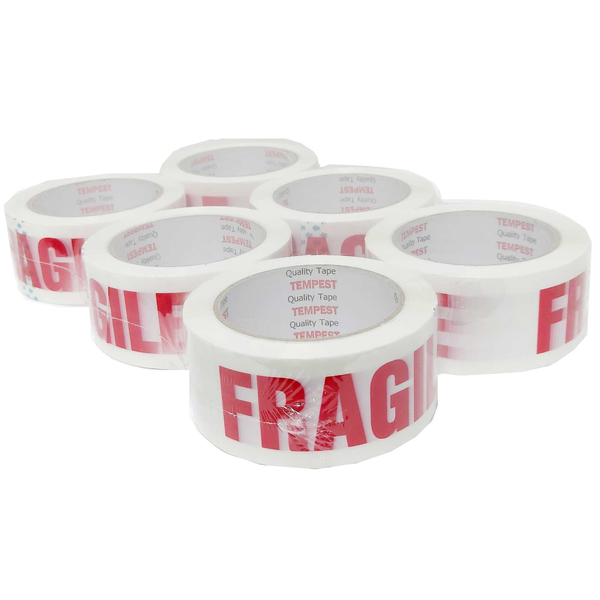 6x Fragile Packing Tape 48mmx75m Long Rolls Red White Packaging Adhesive Label