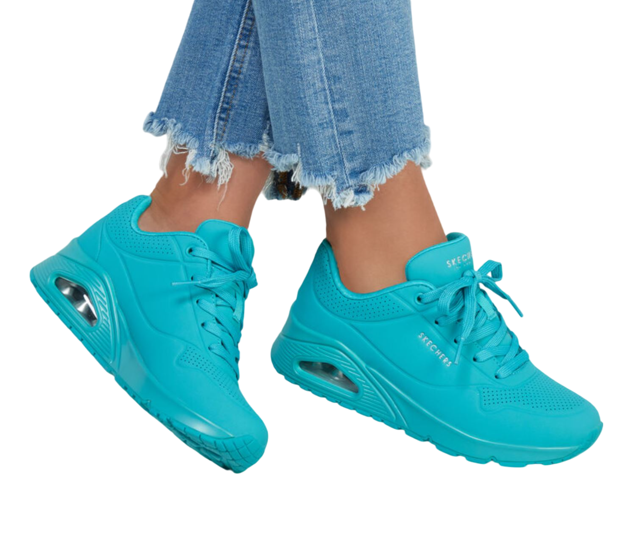 Womens Skechers Uno - Stand On Air Turquoise Lace Up Sneaker Shoes