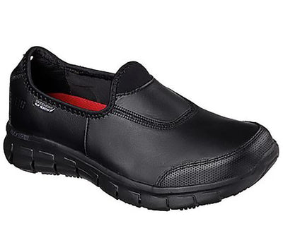 Womens Skechers Sure Track Black/Black Slip On Work Boot Shoes