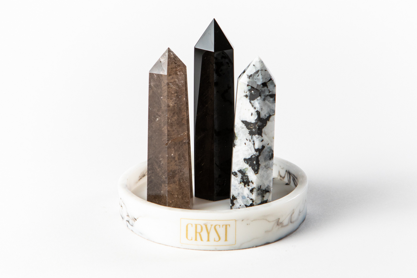 Scorpio Crystal Trio - Onyx, Smoky Quartz + Rainbow Moonstone