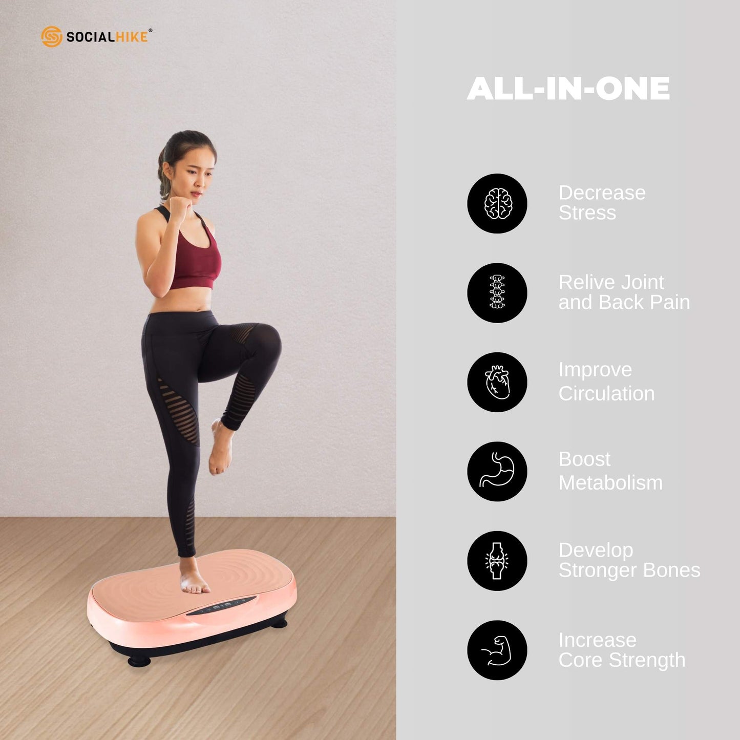 Social Hike Vibration Plate Machine - Vibrating Exercise Platform Pink