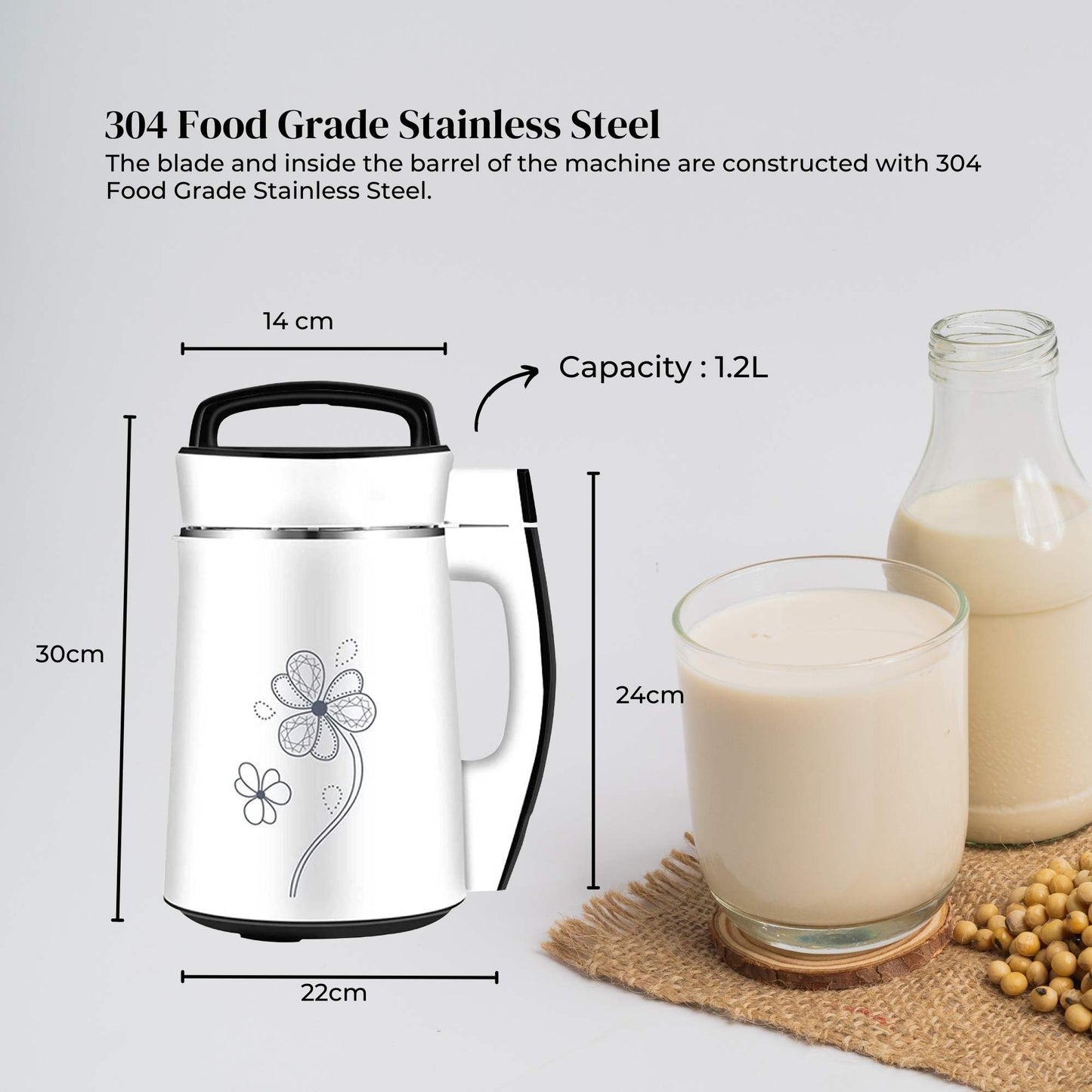 Electric Soy Bean Milk Maker Machine - Automatic Soya Almond Nut Blender